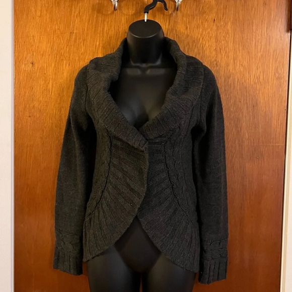 Pink Rose Women’s Cable Knit Cardigan Sweater, Dark Gray, Size Small Cozy Winter - Picture 9 of 16